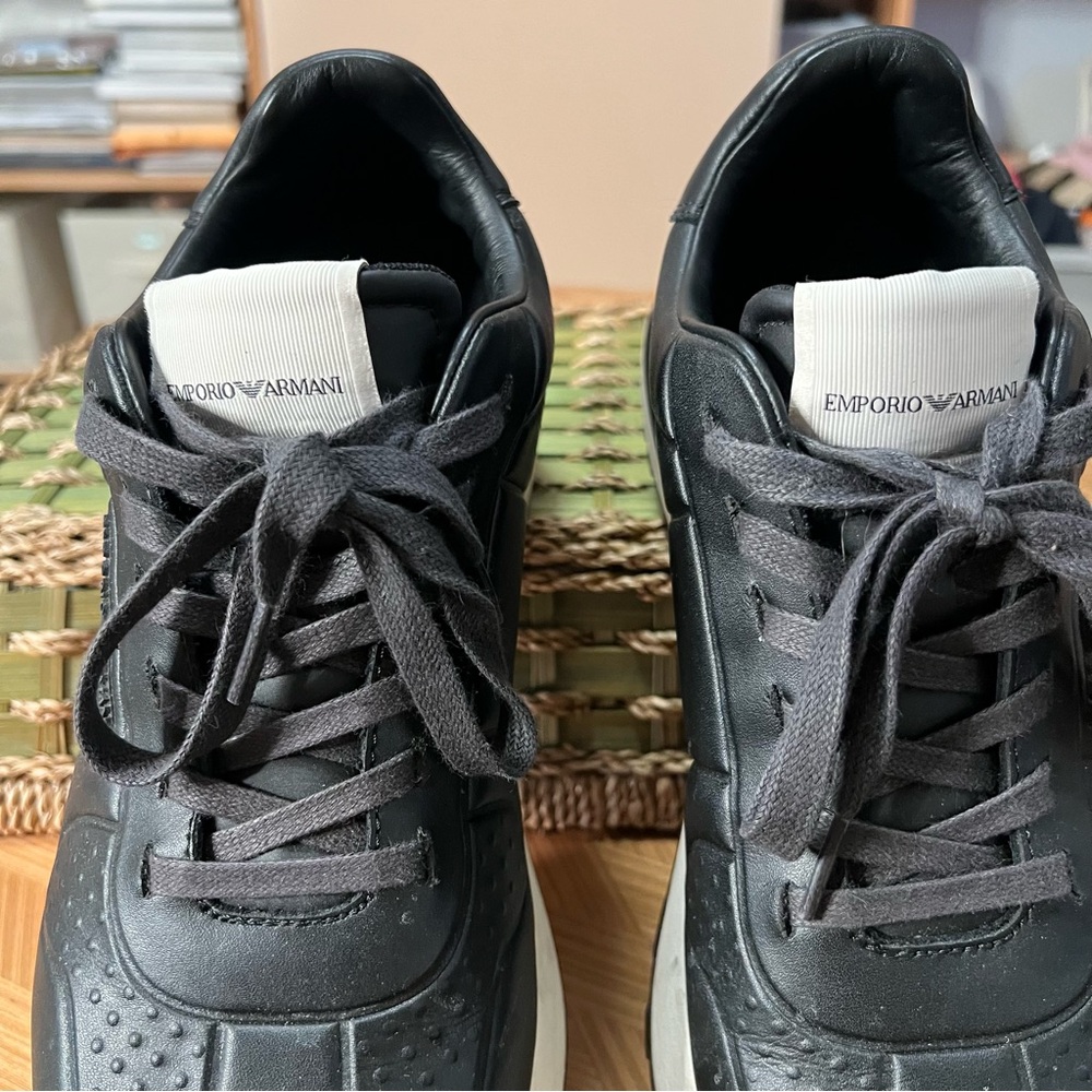 Emporio Armani Black and White Men's Dress Sneakers (Worn once) - Picture 3 of 7